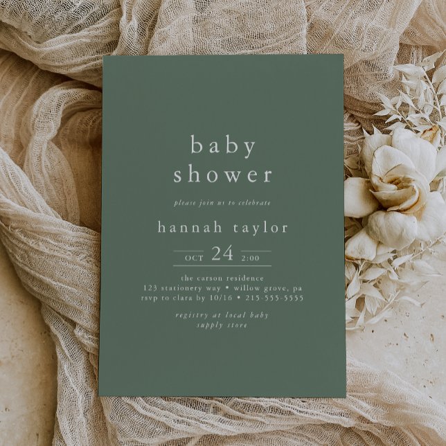HANNAH Boho Modern Sage Green Simple Baby Dusche Einladung (HANNAH Boho Modern Sage Green Simple Baby Shower Invitation)