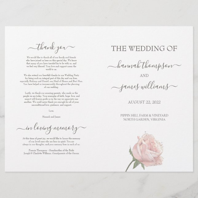 Hannah Elegant Folded Wedding Zeremony Program (Vorderseite)