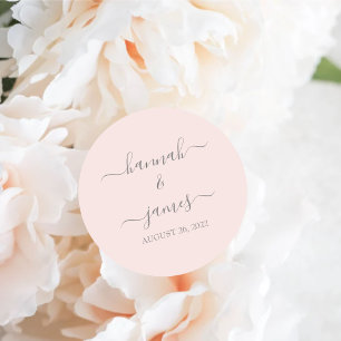 Hannah   Elegante Blush Pink Kalligrafy Wedding Runder Aufkleber