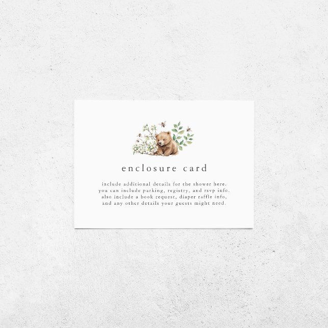 HANNAH Gender Neutral Bear Woodland Baby Dusche Begleitkarte (HANNAH Gender Neutral Bear Woodland Baby Shower Enclosure Card)