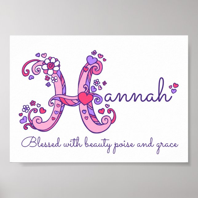 Hannah Initial H doodle Herz Art Name bedeutet Poster (Vorne)