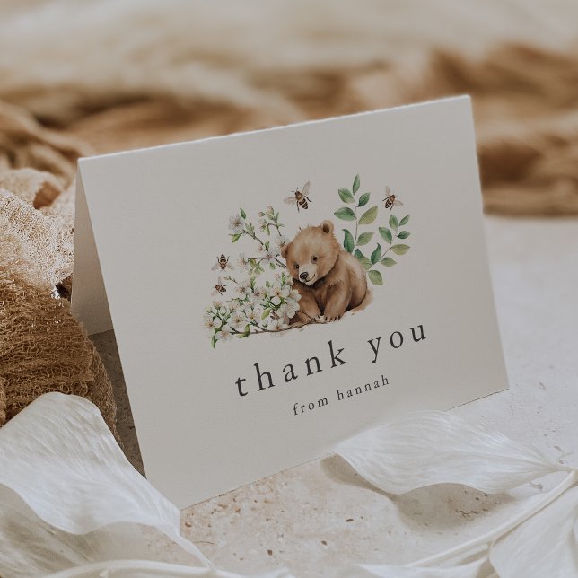 HANNAH Neutral Bear Bee Boho Woodland Babydusche Dankeskarte (HANNAH Neutral Bear Bee Boho Woodland Baby Shower Thank You Card)