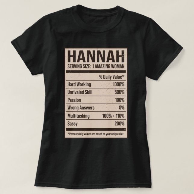 Hannah Nutrition Fakten Name Nickname Alias Titel  T-Shirt (Design vorne)