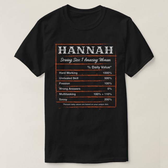 Hannah Nutrition Fakten Vorname Personalisiert Nic T-Shirt (Design vorne)