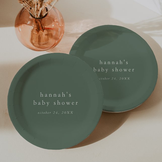 HANNAH Sage Green Boho Moderne einfache Babydusche Pappteller (HANNAH Sage Green Boho Modern Simple Baby Shower Paper Plates)