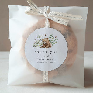 HANNAH Summer Bear Woodland Baby Dusche Vielen Dan Runder Aufkleber