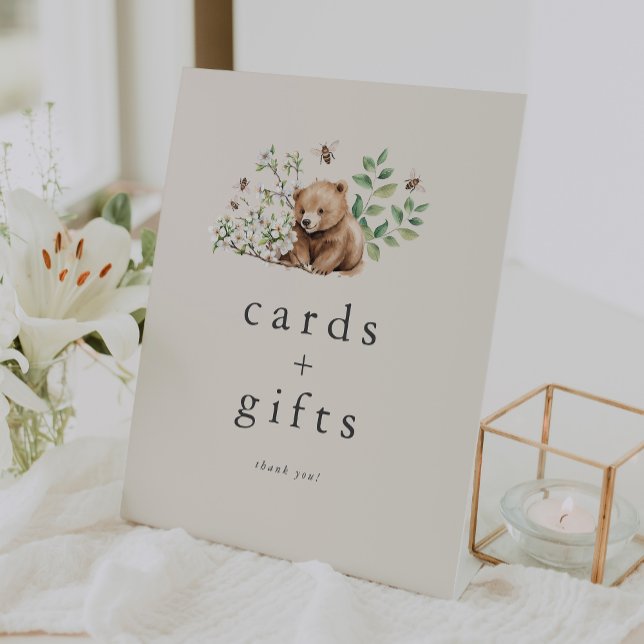 HANNAH Vintag Bear Baby Duschkarten und Geschenke Sockelschild (HANNAH Vintage Bear Baby Shower Cards and Gifts Pedestal Sign)