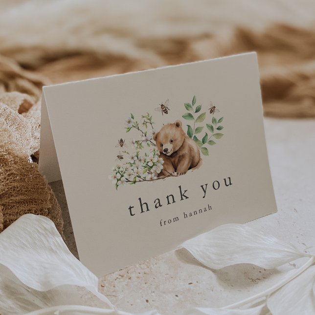 HANNAH Vintag Bear Bee Boho Woodland Babydusche Dankeskarte (HANNAH Vintage Bear Bee Boho Woodland Baby Shower Thank You Card)