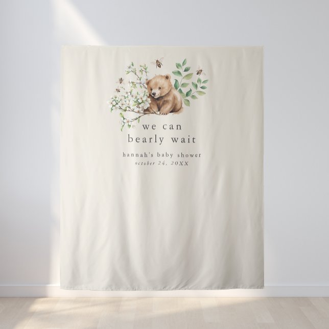 HANNAH Vintag Bearly Wait Baby Dusche Hintergrund Wandteppich (HANNAH Vintage Bearly Wait Baby Shower Backdrop)