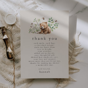 HANNAH Vintage Boho Bär-Biene Wald-Baby-Party Dankeskarte
