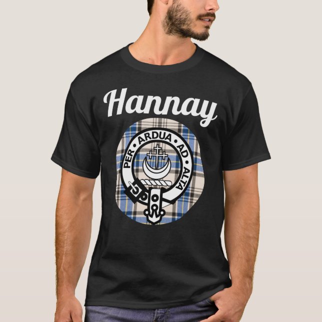 Hannay Clan Scottish Name Coat of Arms Tartan T-Shirt (Vorderseite)
