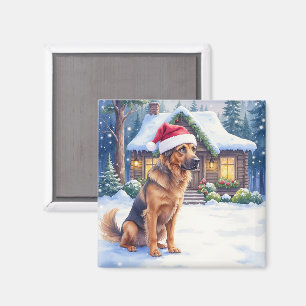 Hannoverscher Duftfährtenhund Schneebedeckte Waldh Magnet