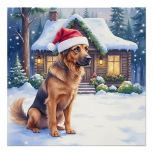 Hannoverscher Schweisshund Schneebedeckte Waldhütt Poster
