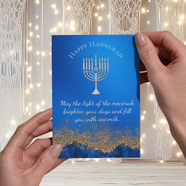 Hannukah, blaue Goldmenorah Feiertagspostkarte