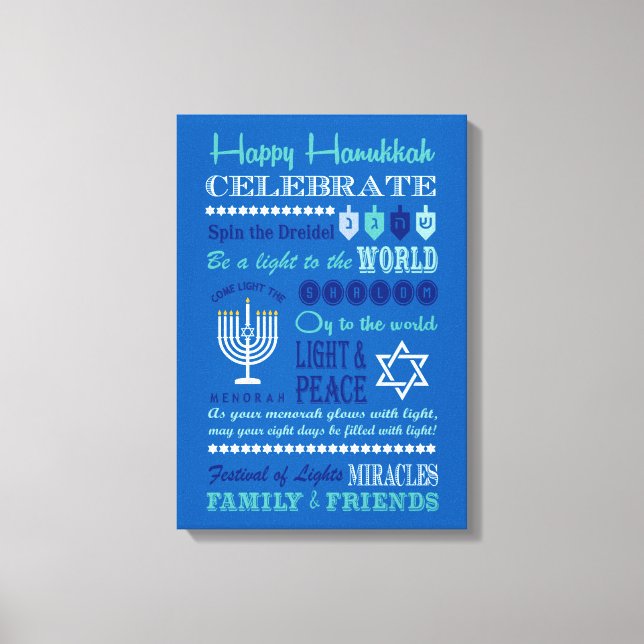 Hannukah Typografie Collage Art Leinwanddruck (Vorderseite)