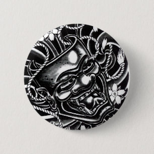 Hannya Mask Tattoo Design Button