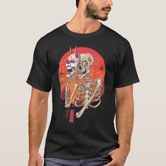 Hannya Skeleton Yokai Mask japanische Kunst T-Shirt (Vorderseite)