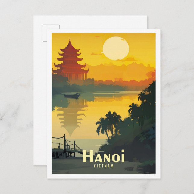 Hanoi Vietnam Art Vintage Reise Illustration Postkarte (Vorne/Hinten)