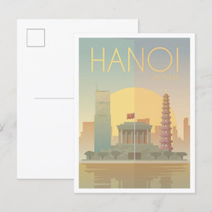 Hanoi Vietnam Kunst Vintage Reiseillustration Postkarte