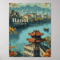 Hanoi Vietnam Vintag Art Travel Illustration