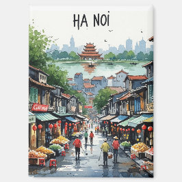 Hanoi Vietnam Watercolor Magnet