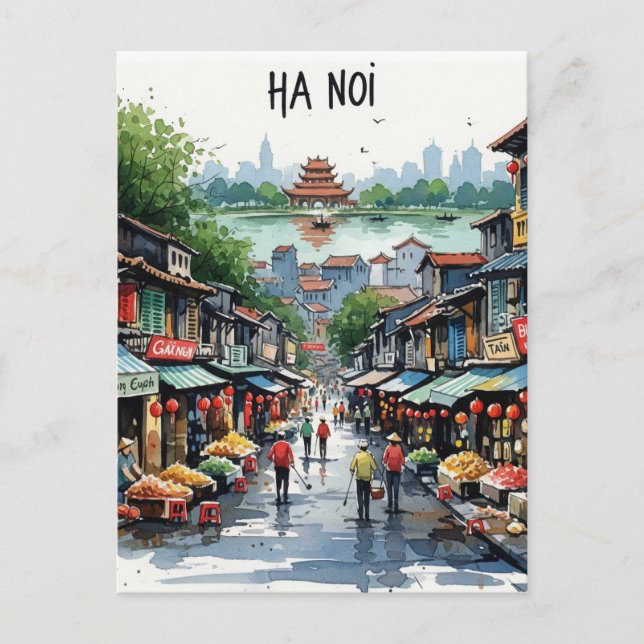 Hanoi Vietnam Watercolor Postkarte (Vorderseite)