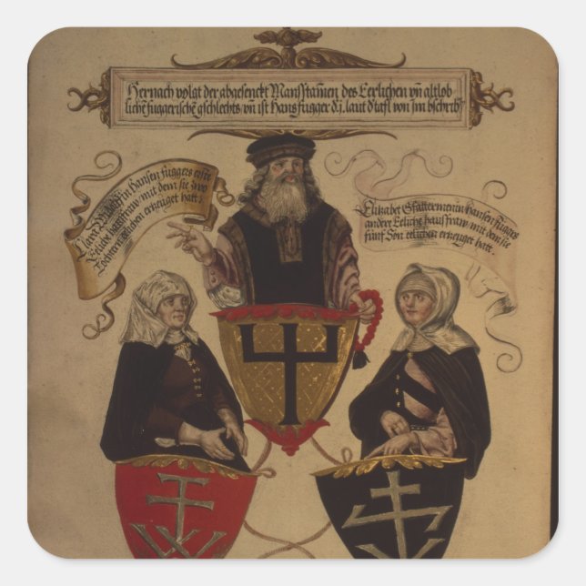 Hans Fugger zwei Ehefrauen Clara Widolf und Elisab Quadratischer Aufkleber (Vorderseite)