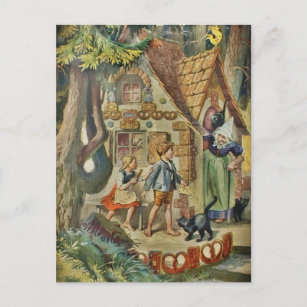 Hansel und Gretel an der Hexe-Hütte Postkarte