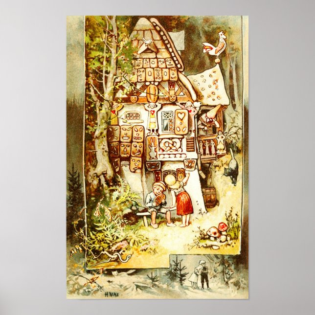Hansel und Gretel an der Hütte Gingerbread Poster (Vorne)