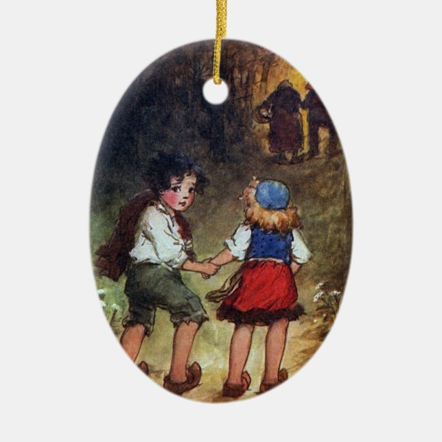 Hansel und Gretel gehen in das Holz voran Keramikornament (Vorne)