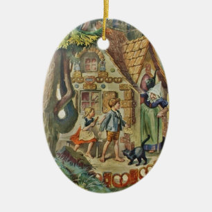 Hänsel und Gretel im Hexenhäuschen Keramikornament