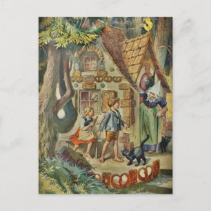 Hänsel und Gretel im Hexenhäuschen Postkarte