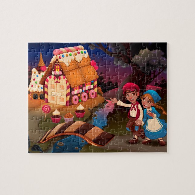 Hansel und Gretel in der Nähe der Candy House Märc Puzzle (Horizontal)