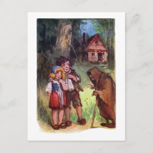 Hänsel und Gretel treffen die Hexe Postkarte