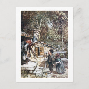 Hänsel und Gretel treffen die Hexe Postkarte