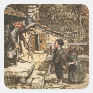 Hansel und Gretel treffen die Hexe Quadratischer Aufkleber
