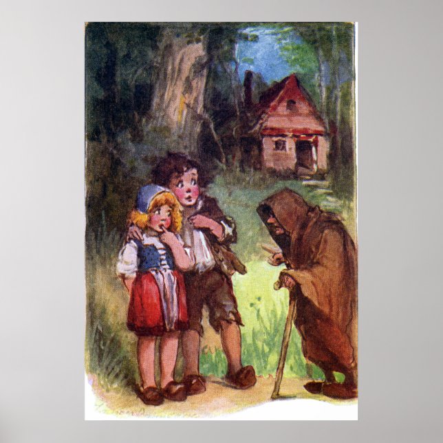 Hansel und Gretel treffen sich zur Hexe Poster (Vorne)