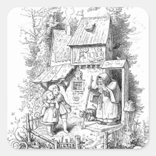 Hansel und Gretel treffen sich zur Hexe Quadratischer Aufkleber