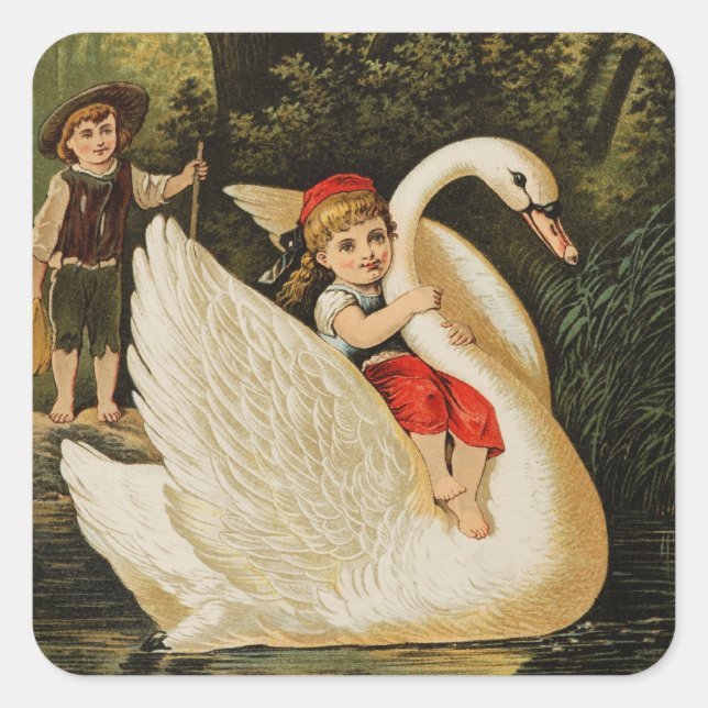 Hansel und Gretel und der Swan Quadratischer Aufkleber (Vorderseite)