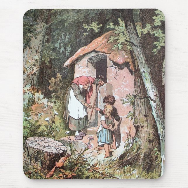 Hansel und Gretel und die Hexe an der Tür Mousepad (Vorne)