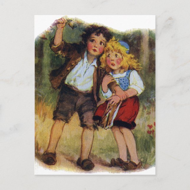 Hansel und Gretel verloren im Wald Postkarte (Vorderseite)
