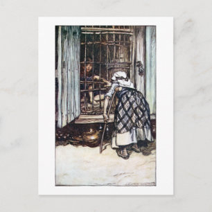 Hänsel von der Hexe gezähmt Postkarte