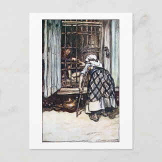 Hänsel von der Hexe gezähmt Postkarte
