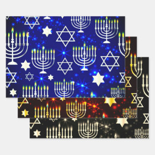 Hanukah Menorah-Muster Geschenkpapier Set