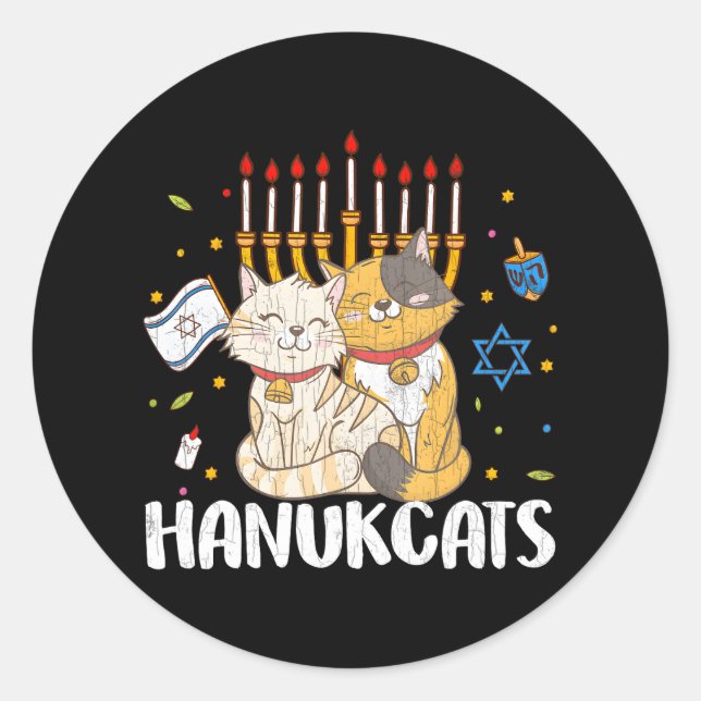 Hanukcats Funny Jewish Hanukkah Jew Family Lover Runder Aufkleber (Vorderseite)