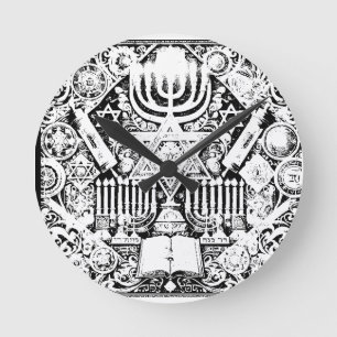 Hanukka jüdische Menora Hebräisch Runde Wanduhr