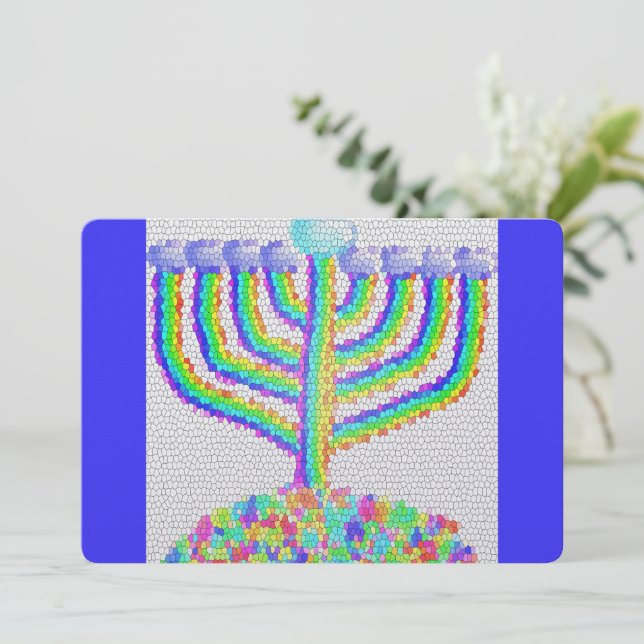 Hanukka Regenbogenmenorah Feiertagskarte (Stehend Vorderseite)