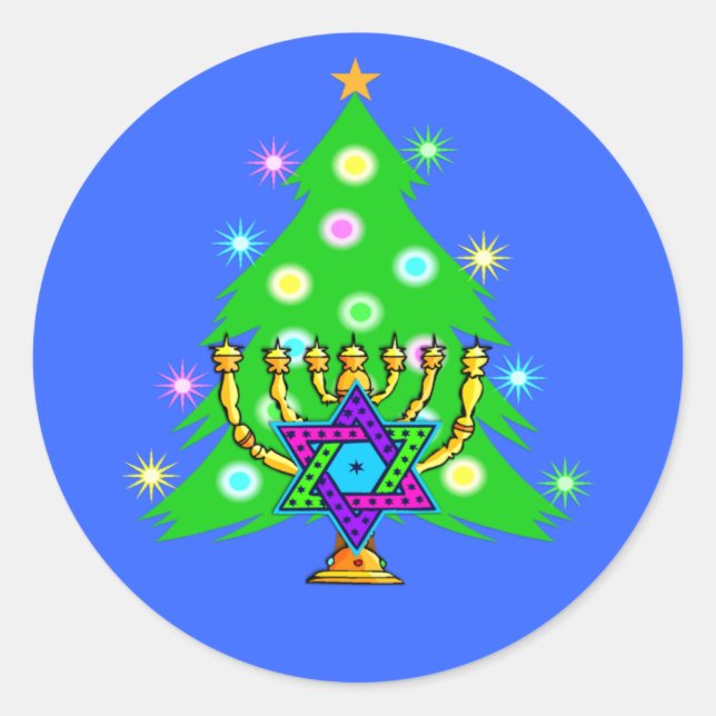 Hanukka und Weihnachten Runder Aufkleber (Vorderseite)