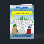 Hanukka und Weihnachtsferien Feiertagskarte<br><div class="desc">Dieser Cartoon macht Spaß während der Ferienzeit. Es ist in Ordnung,  Weihnachtsbäume zu mögen,  wenn du jüdisch bist. Hanukkah Bushes sind auch toll! Gute Ferien!</div>