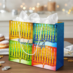 Hanukkah 4 Colorful Menorahs Peace Liebe Light Große Geschenktüte